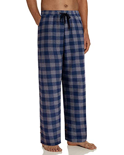 Image of Mens Flannel Pajama Pants Plaid Heavyweight Cotton PJs Bottoms Sleepwear | Soft Cozy with Pockets, Elastic Waistband Drawstring, Adjustable Length, Casual Checkered Lounge Pant, for Home Holiday Daily