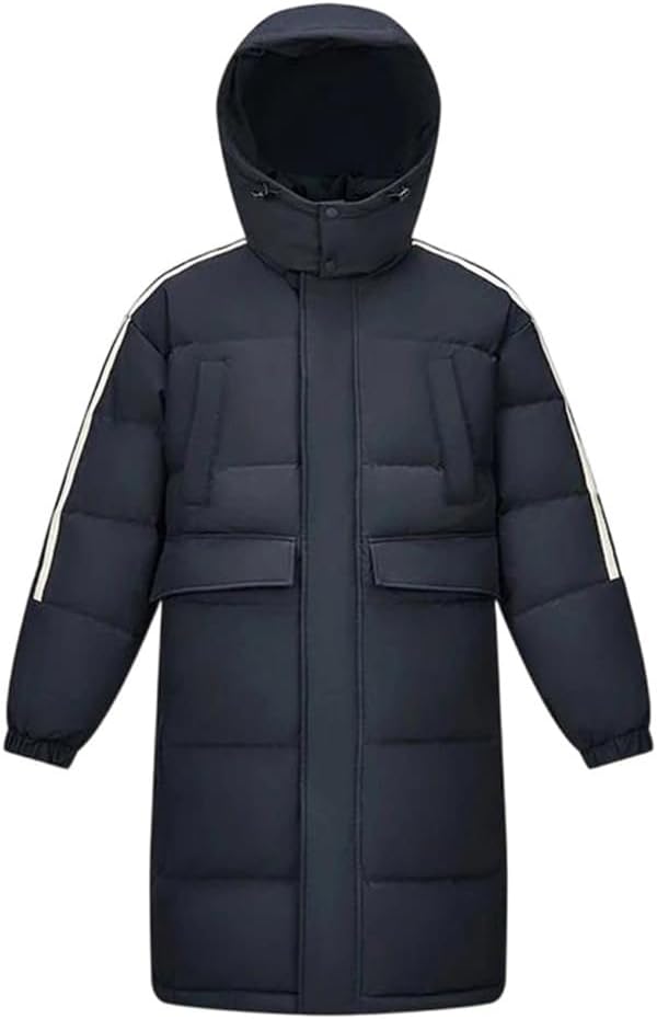 Mens Mid Length Down Jacket Contrasting Color Sports Style Thick Coat