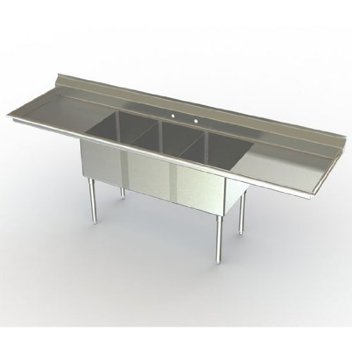 Aero NSF Deluxe Sink, 3-Bowl, With 30 inch Left Hand/Right Hand Drainboards, 30 inch D (Front to Back) X 20 inch W (Left to Right) Bowl