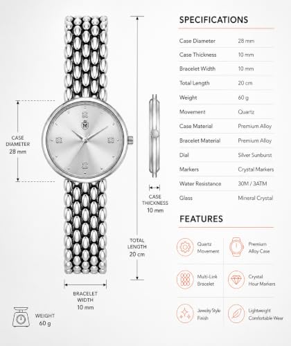 Image of MOOVER Analog Watch for Women & Girls | Luxury Bracelet Style Ladies Wrist Watch | Crystal Dial with Premium Stainless Steel Chain Strap | Fashion Watch for Daily Wear, Party & Gift