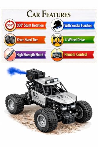 Image of Braintastic Rock Climbing RC Cart Off-Road Rock Crawler Truck Vehicle 2.4ghz 2wd 1: 20 Radio Remote Control Car Toys for Kids 5+ Years (Rock Crawler 1:16 Grey)