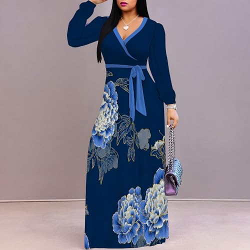 Image of PinkPatty Women's Long Sleeve Maxi Dress Plus Size Casual V Neck Wrap Dress with Pockets&Belt