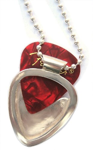 Pickbay .925 Sterling Silver Guitar Pick Holder Pendant Set With 18" Sterling Silver Chain (1Mm) + Adjustable Ball Chain Necklace & Guitar Pick Set #TOP6
