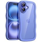 JETech iPhone 16 6.1インチ用 ウェーブ ケース かわいい 波状フレーム うねうね 耐衝撃 スマホカバー 女性用 女子向け クリア ハードPCバック (ウルトラマリン)