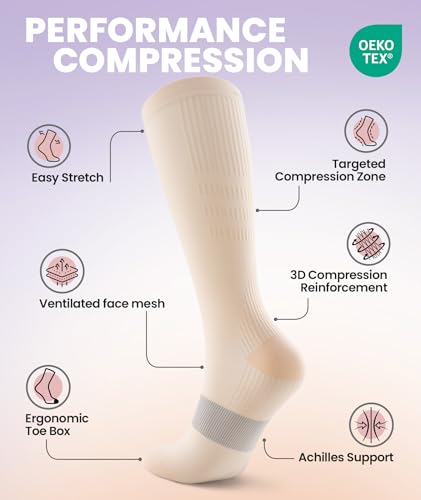 Image of PULIOU Cooling Compression Socks for Women Men, 20-30 mmHg Circulation Knee High for Travel, Flying, Running, 2 Pairs