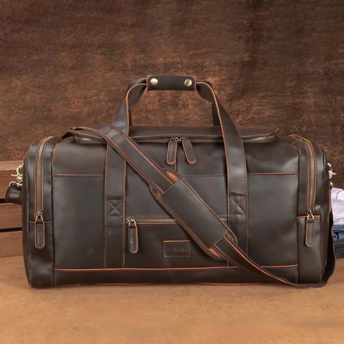 Polare 23" Full Grain Leather Travel Duffle Bag For Men 42L Duffel Bag Overnight Carry on Luggage Sport Weekender Bag2