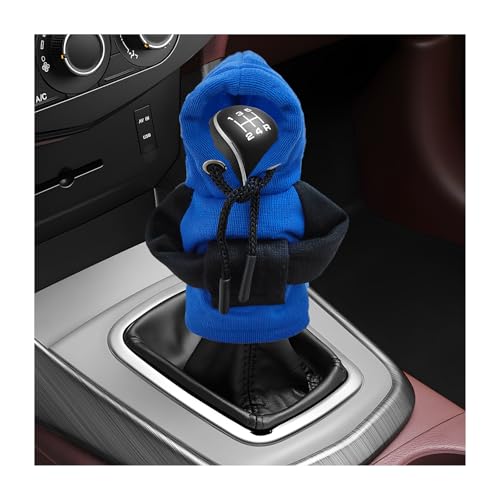 Rdxcv Car Gear Shift Cover, Fashionable Auto Shift Knob Hoodie Winter Warm Decoration, Funny Mini Gear Shifter Decorative Sweater Shirt Interior Cute Gadget for Most Vehicles (Black & Blue)
