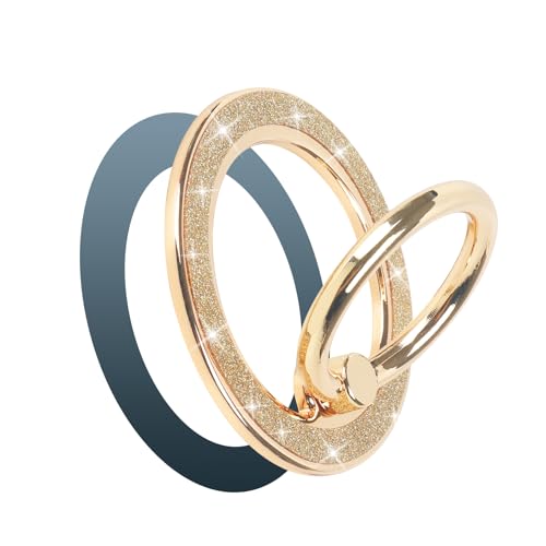 Guppy Magnetic Phone Ring Holder Glitter Magnet Finger Ring Grip Stand Holder 360 Rotation with Cell Phone Ring Stand Compatible with MagSafe for iPhone 17 Pro Max 16 15 14 13 12All-Gold