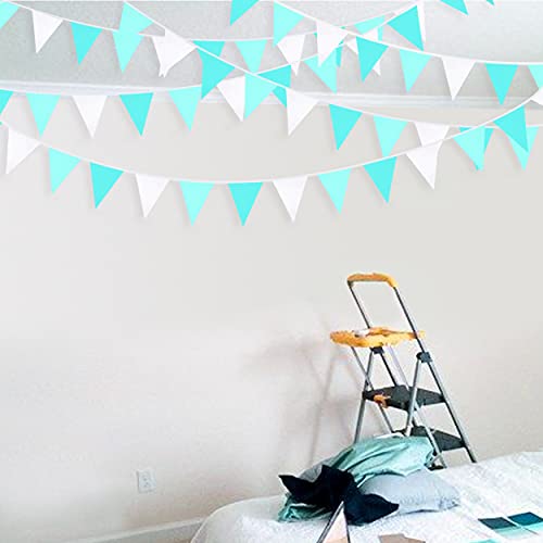 10M/32Ft Aqua Green Banner Party Decorations Triangle Flag Pennant Bunting Fabric Garland For Wedding Birthday Engagement Bridal Baby Shower Under The Sea Party Festivals Decoration(Teal Blue) #TOP3