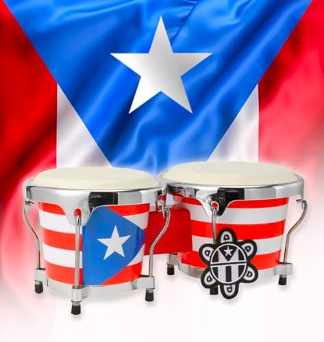 Puerto Rico Bongo Drum Set – Tunable Percussion Instrument with Puerto Rican Flag Design...