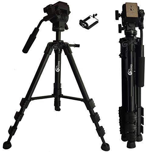 Image of Eloies EL974 Professional Series Heavy Duty Tripod Aluminium Made Adjustable with Cannon Nikon Sony Olympus Cameras & Mobile Phones| Three Way Pan Fluid Head Max Height 4.8 Foot.