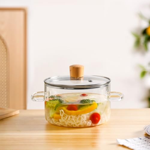 Image of Nestasia Borosilicate Glass Cooking Pot with Glass Lid (1800 ml) - Lightweight & Durable Casserole with Air Vent Lid on Gas Stove | Microwave & Dishwasher Safe Handi for Kitchen