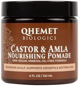 Qhemet Biologics Castor & Amla Nourishing Pomade - Vegan Pomade and Scalp Conditioner with Castor Oil and Amla - Adds Softness, Pliability & Sheen to Locs, Cornrows, Twists & Loose Hair (4 oz)