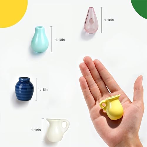 Renmxj 5 Pcs Cute Mini Ceramic Vase Fridge Magnets with Artificial Flowers - 4