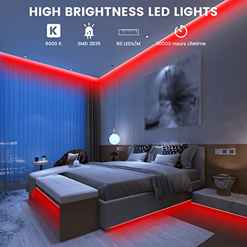 Drvenpt Led Strip Lights,16.4Ft Dimmable Led Strips With Remote Control,300 Leds Cuttable Waterproof Rope Lights For Home,Kitchen,Party(Not Include Power Adapter) (Red) #TOP4