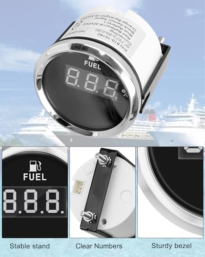 Image of 0-90 ohm Boat Fuel Gauge, Waterproof Marine Fuel Level Gauge, Gas Fuel Tank Meter Gauge for Car RV Truck Vehicle, with 52mm Dial & LED Backlight & Digital Display, Black