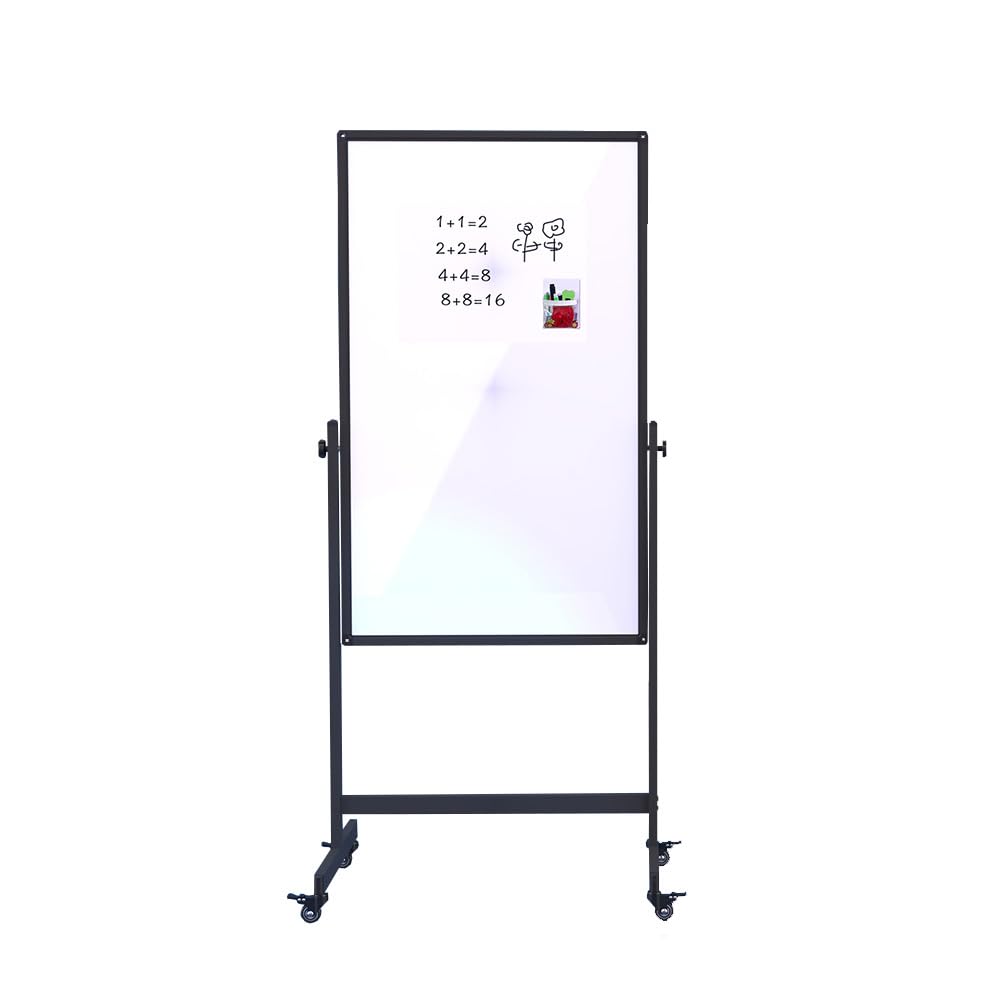 IVOL Mobiles Whiteboard - Schwarz lackierter Stahl - Doppelseitig - Magnetisch & Höhenverstellbar - 80x120 cm