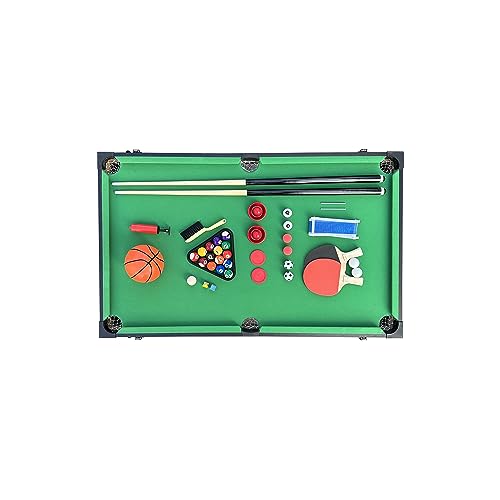 KICK Morpheus 55" 5-in-1 Multi-Game Table (Brown) – Football, Pool, Table Tennis, Basketball & Hockey – 6 Foosballs, Balls, Semi-Solid Rods, Bearings & Adjustable Legs