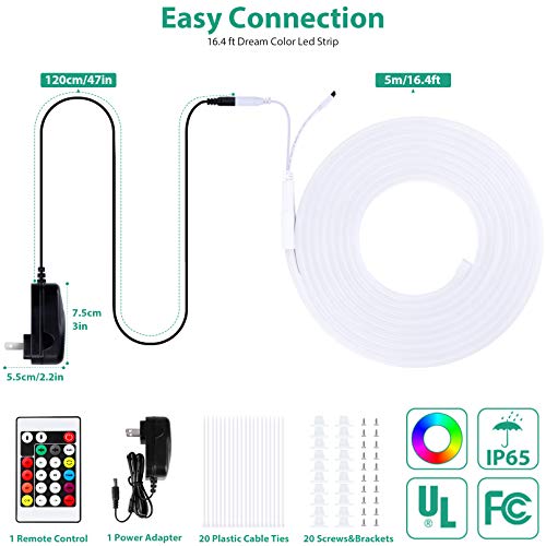 Lamomo Led Neon Rope Lights - 24V Led Light Strip Neon Flex Dreamcolor Chasing Effect Led Strip Light With Remote, Ip65 Waterproof Led Light For Bedroom Diy Neon Sign Indoor&Outdoor(Uncuttable) #TOP4