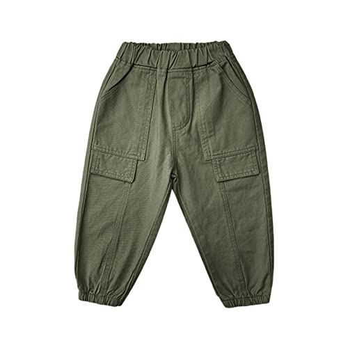 Kids Boys Girls Cargo Pants Toddler Elastic Waist Solid Jogger Pants Casual Baggy Street Hip Hop (Green, 5-6 Years)