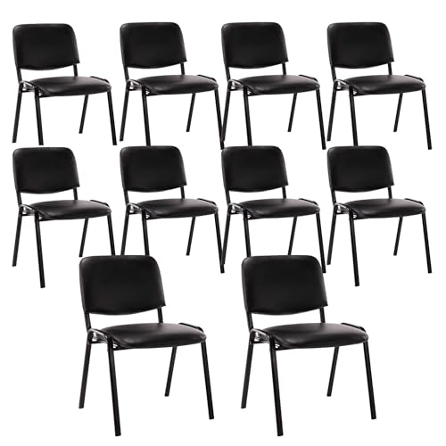 Image of HNY Black Waiting Room Stackable Chairs PU Leather Ergonomic Reception Chairs Set of 10 Conference Desk Guest Chair for Meeting Room, Office, Lobby, Events, Hall