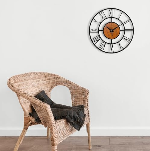 Image of Wall Clock Stylish Metal Analog Wall Clock for Living Room, Bedroom, Office, Kitchen, Home and Hall | Antique Fancy Big Size Modern Wall Watch (Black(ST-4WOODEN), 60 CM)