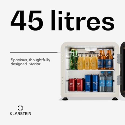 Klarstein Audrey Evo chłodziarka na napoje 45 l – chłodziarka na napoje ze szklanymi drzwiami, oświetleniem LED, regulacją temperatury 0-10 °C, cichą pracą