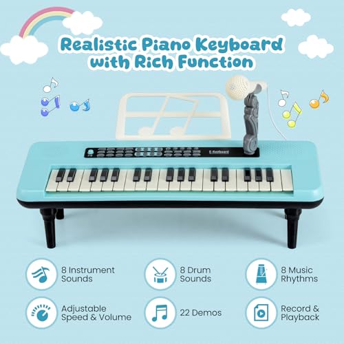 Teclado infantil azul FANTASK para jugar a cantar y tocar música en casa 4