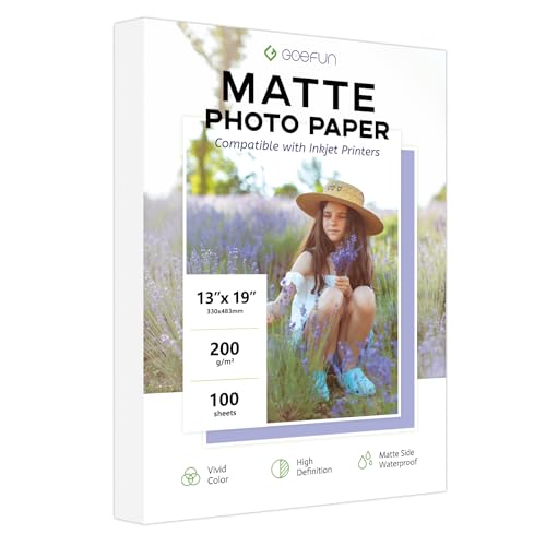 13x19 Matte Photo Paper, Goefun 200 GSM/54 LB Inkjet Photo Paper for Printer 100 Sheets for Posters and Art Prints