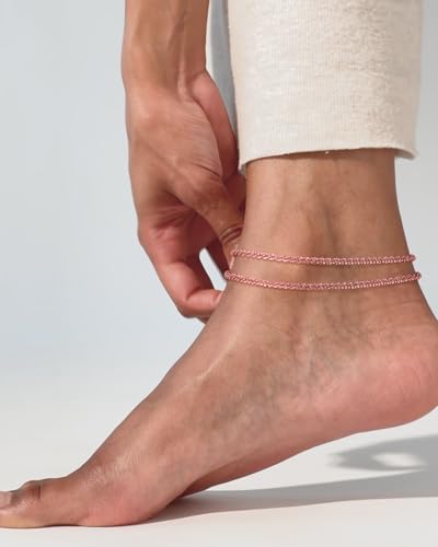 Image of Robaice Ankle Bracelets for Women, Glitter Waterproof Adjustable Anklet for Women, 14K Gold Plated /Sterling Silver Layered Anklets, Summer Beach Anklet Jewelry for Women Gift