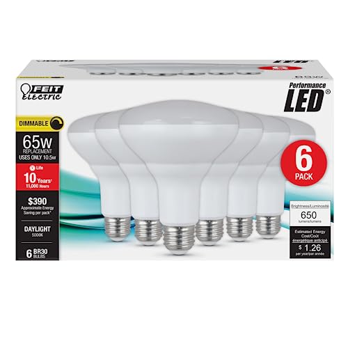 Feit Electric Led Br30 Light Bulbs, 65W Equivalent, Dimmable, 10 Year Life, 650 Lumens, 5000K Daylight, E26 Base Recessed Can Light Bulbs, Flood Light Bulbs, Damp Rated, 6 Pack, Br30Dm/850/10Kled/6 #TOP1
