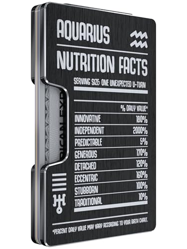 Aquarius Wallets for Men - RFID Blocking, Slim Minimalist Wallet with 2 Interchangeable Money Clips - Thin Aluminum Credit Card Holder - Laser Engraved Finished (Aquarius)