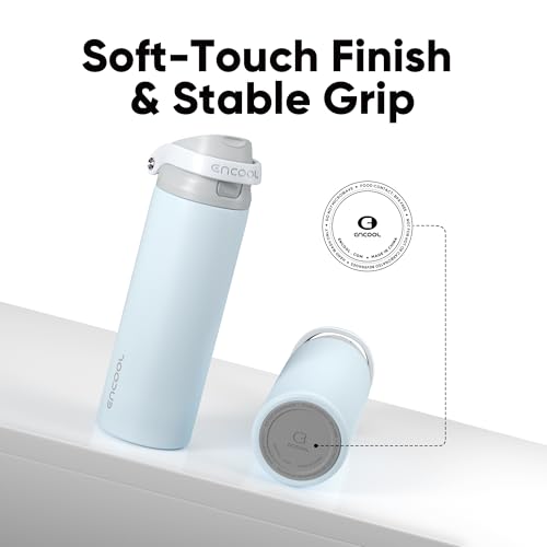 Image of ENCOOL Leakproof Insulated Water Bottle with Straw Dual-Sip Water Bottle Bag-Safe Design for Work, Commute & Gym - Keeps Drinks Cold All Day, 18 oz, Misty Grey