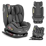 KikkaBoo Silla Coche Bebé Grupo 0 1 2 3 i-MOOVE 2, i-Size 40–150 cm con ISOFIX, 360° Giro, Reclinable, Reposacabezas Ajustable, Gris oscuro