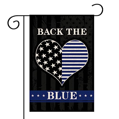 Back the Blue Garden Flag, Burlap Vertical Double Sided, American Police Garden Flag, Blue Lives Matter Flag for Outdoor Indoor Yard Lawn Honoring Law Enforcement Officers, 12 x 18 In