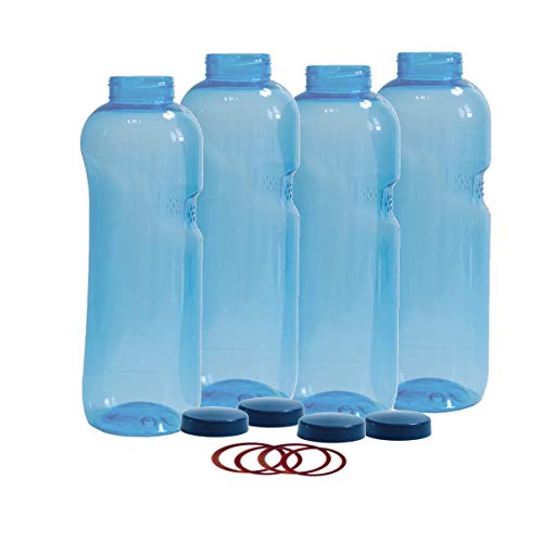 4 x Original Kavodrink Trinkflaschen aus TRITAN 100% ohne Weichmacher im CO2-Sparset: 4 x 1,0 Liter (rund) + 4 Standarddeckel + 4 Silikon-Dichtringe