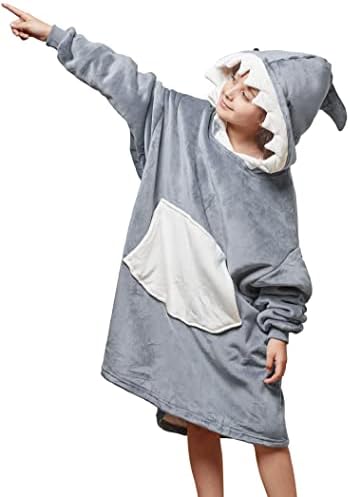 Adisputent Kids Blanket Hoodie Oversized Snuggle Fluffy Sweatshirt Fleece Blanket with Giant Pocket Soft Warm Cozy Sherpa Hoodie Wearable Blanket for Teens Girls Boys