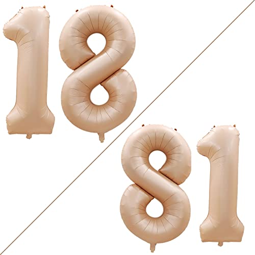 GOER Number 18 Balloons for 18th Birthday Sweet 18 Party Decorations,42 Inch Jumbo Foil Helium 81 Balloons for 81st Birthday Party Decoration (Caramel)