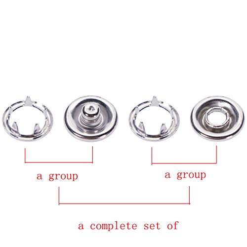 Onlykxy 50 Sets 9.5Mm/0.37Inch Snap Buttons, Metal Ring Snaps, Snap Fasteners Kit, Hollow Prong Buckle (Silver) #TOP2