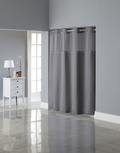 Hookless RBH27MY841 Square Tile Jacquard Shower Curtain with Snap-In Fabric Liner - Frost Grey