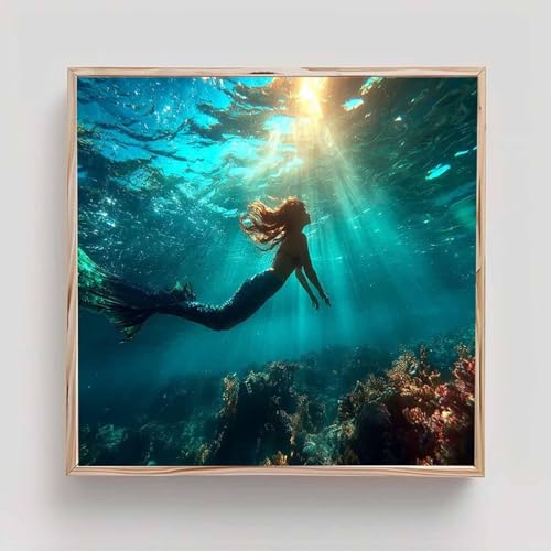 Mar Diamond Painting Adultos, Sirena Cuadros de Diamantes, 5D Puzzle Diamantes Cuadros en Punto de Cruz Diamond Art Painting Kit, Hobby Ccreativi Adulti, Decoración Pared Hogar Regalo 50x50cm bd6-s38