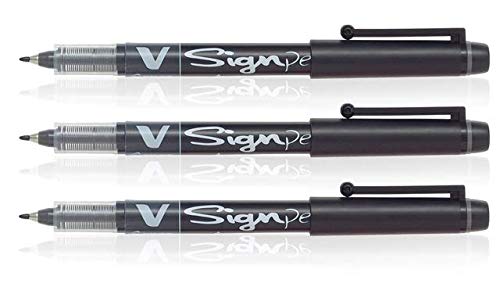 Pilot V Sign Pen - Fineliner Marker - Medium Tip - (Black 3)