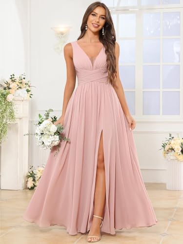 TORYEMY Chiffon Bridesmaid Dresses for Women Long V Neck Formal Evening Dresses with Slit4