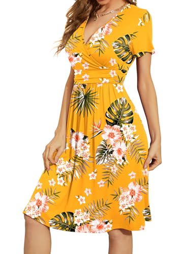 Best Midi Dresses for Mature Women: Flattering, Stylish & Timeless Picks (2026) 12 WEACZZY Modest Dresses for Women 2026 Summer Casual Short Sleeve V-Neck Wrap Floral Party Dress,Floral Green Leaf Yellow,L