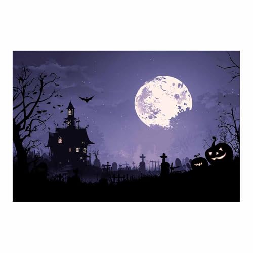 Toile canvas Halloween château de la lune pour grand décor mural de fête