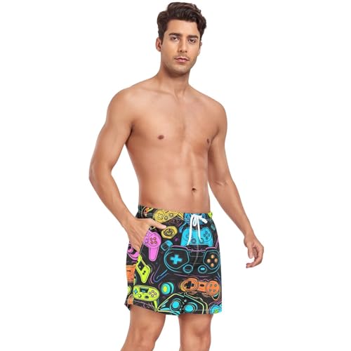 Colorful Video Game Controllers Mens Swim Trunks, 4.7" Inseam Quick Dry Lightweight Swimming Shorts#764