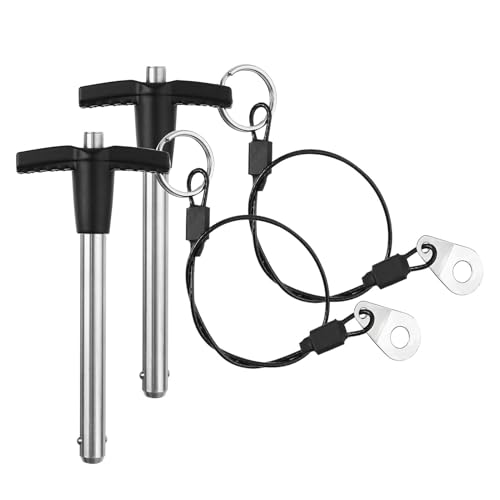 ZOWZEA 2 Pack T Handle Quick Release Pin 5/16 Inch Diameter ,Stainless Steel Ball Locking Pin with Push Button Lanyard Cable Usable Length 2.36"(8*60mm)