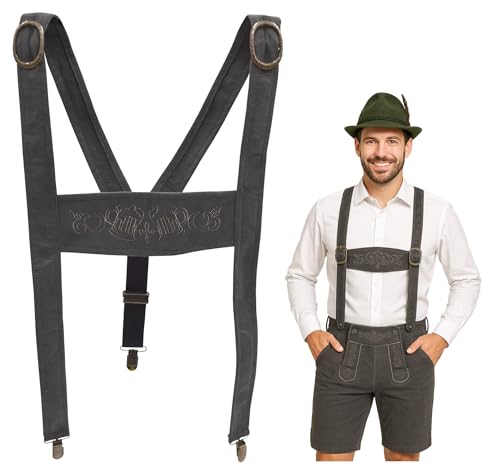 Nicky Bigs Novelties - Nicky Bigs Novelties German Lederhosen Suspenders For Men – Bavarian Leather Suspenders for Men, Oktoberfest Outfits and Festival Accessories. - -44%