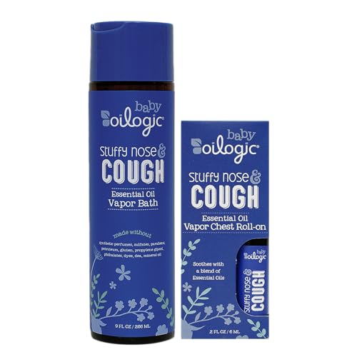 Image of Oilogic Stuffy Nose & Cough Vapor Bath & Roll-On Essential Oil for Babies & Toddlers - Gentle Baby Bath Essentials Soothe & Comfort - Pediatrician-Tested & Safe for Babies