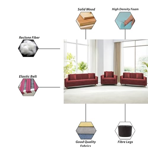 Image of Casaliving Garcia 3+2+1 Seater Sofa Set for Living Room (Maroon Colour) Premium Fabric Sofa